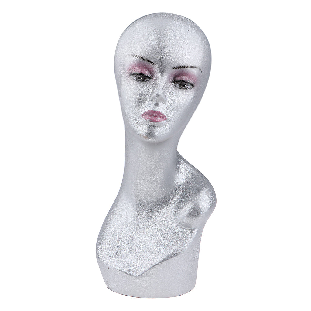 Female Mannequin Head Model Wigs Hat Cap Sunglass Display Metallic Silver