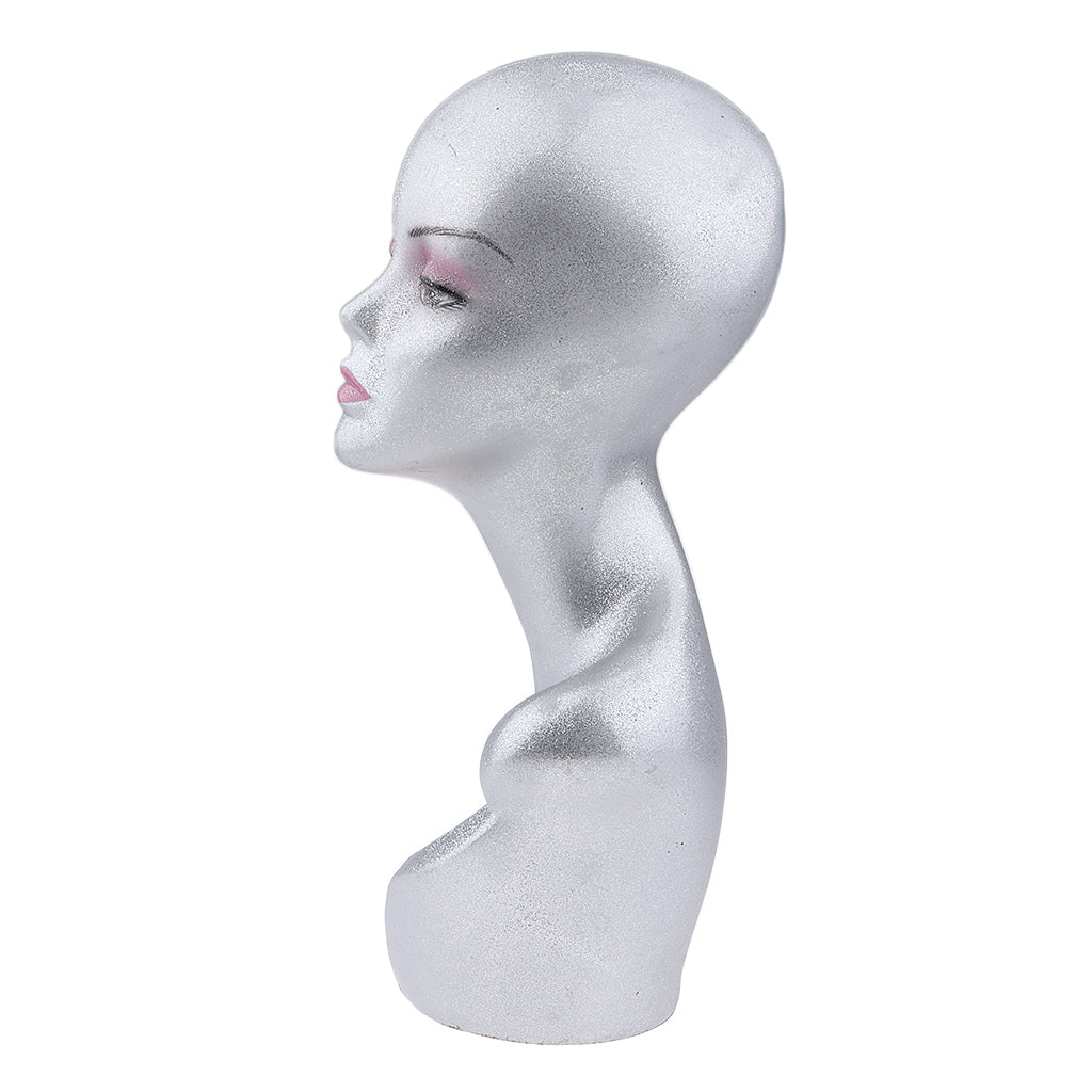 Female Mannequin Head Model Wigs Hat Cap Sunglass Display Metallic Silver