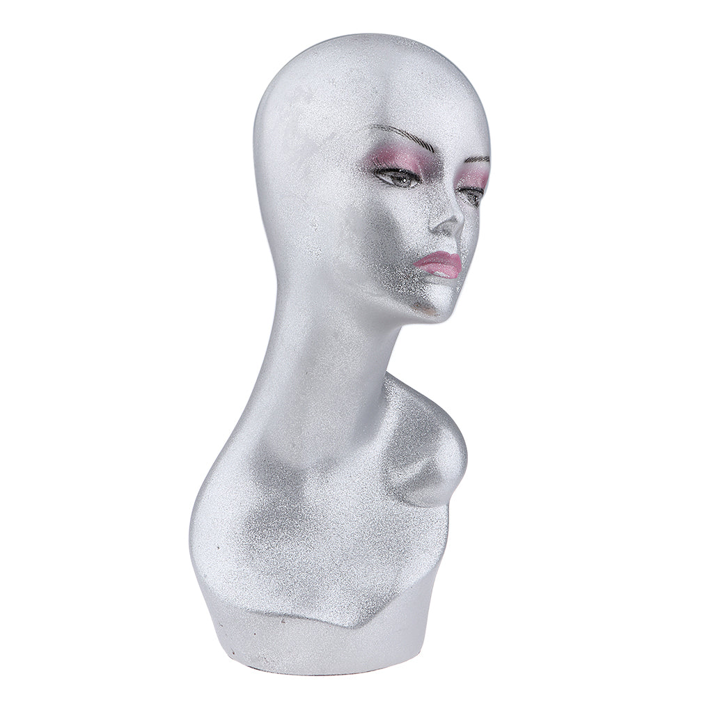 Female Mannequin Head Model Wigs Hat Cap Sunglass Display Metallic Silver