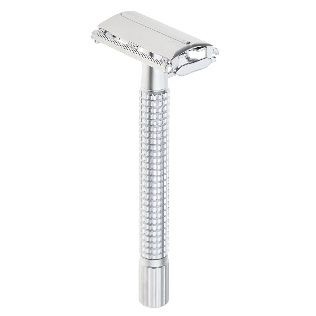 Double Edge Safety Razor Alloy Men's Manual Shaver Handle Beard Removal Silver