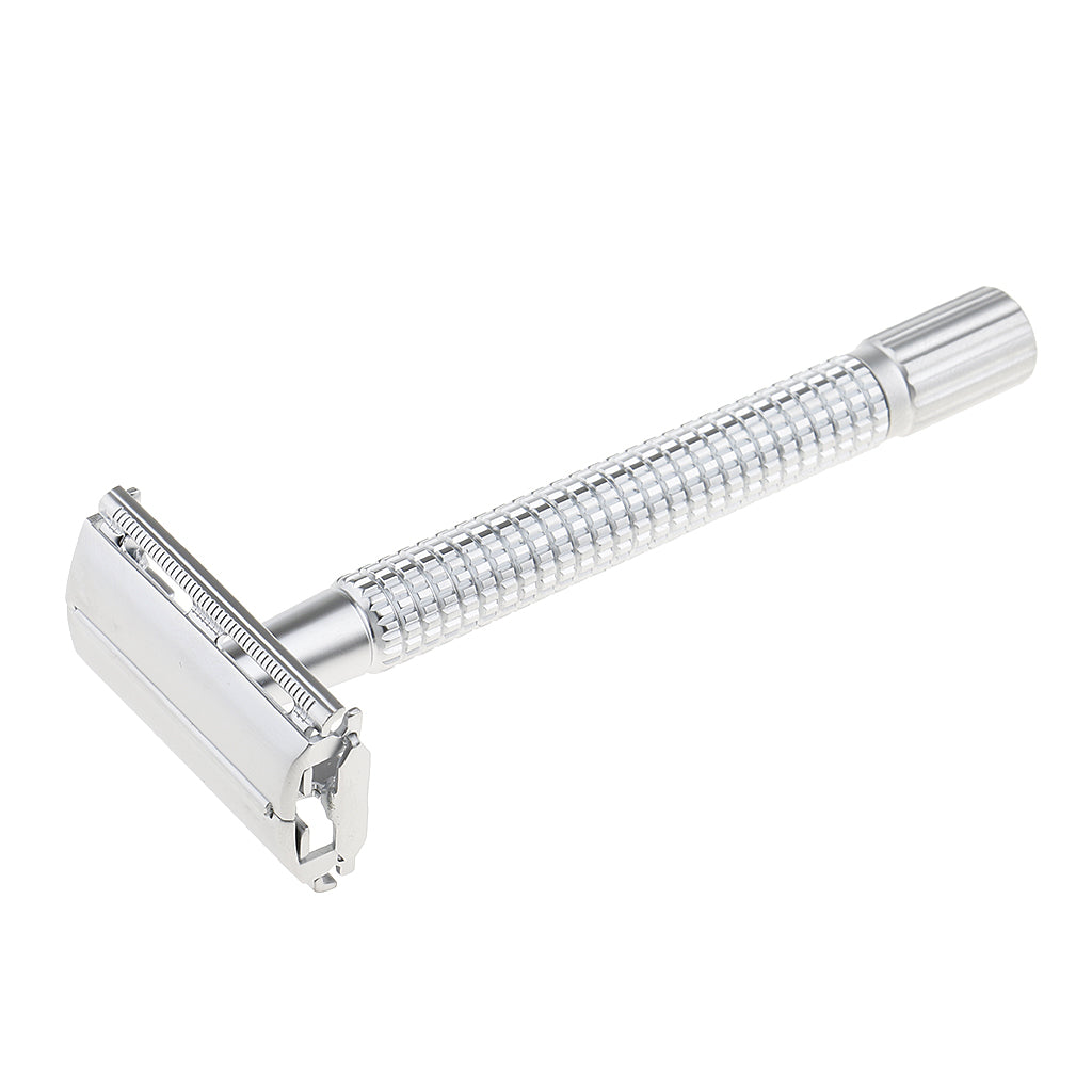 Double Edge Safety Razor Alloy Men's Manual Shaver Handle Beard Removal Silver