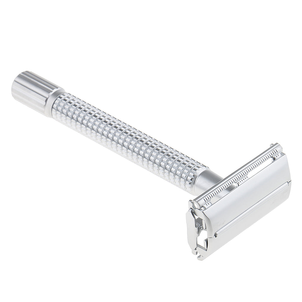 Double Edge Safety Razor Alloy Men's Manual Shaver Handle Beard Removal Silver