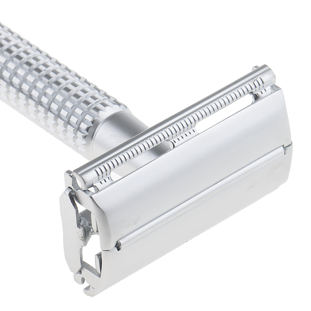 Double Edge Safety Razor Alloy Men's Manual Shaver Handle Beard Removal Silver