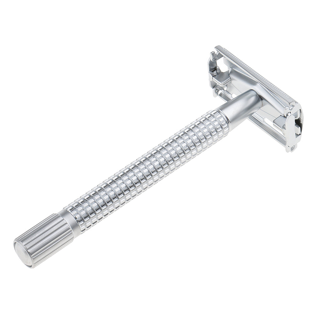 Double Edge Safety Razor Alloy Men's Manual Shaver Handle Beard Removal Silver