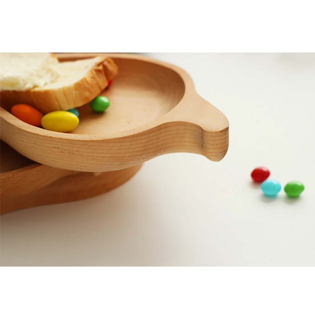 Natural Beech Mini Wood Kids Plate Fruit and Dessert Plate Set 11.5x23cm Cat