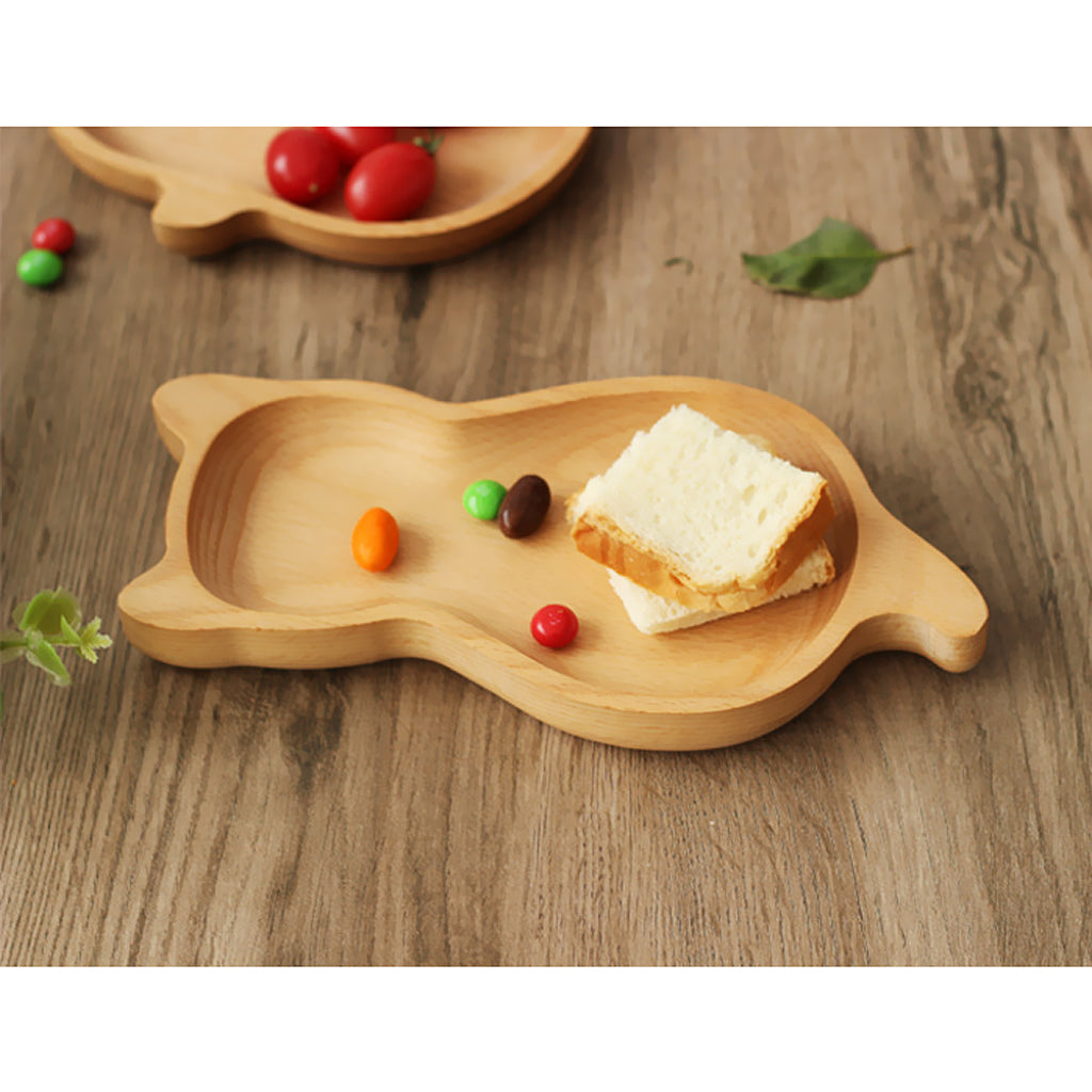 Natural Beech Mini Wood Kids Plate Fruit and Dessert Plate Set 11.5x23cm Cat