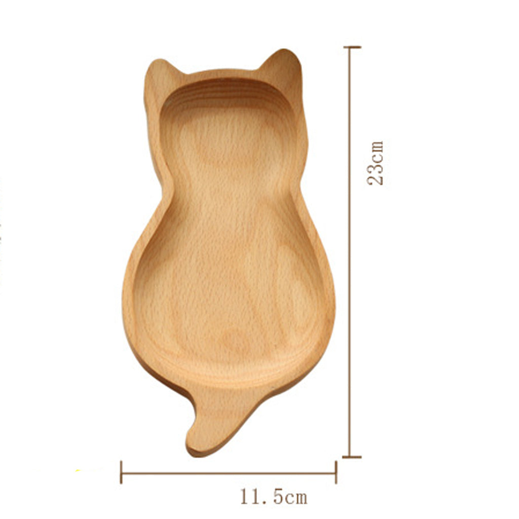 Natural Beech Mini Wood Kids Plate Fruit and Dessert Plate Set 11.5x23cm Cat