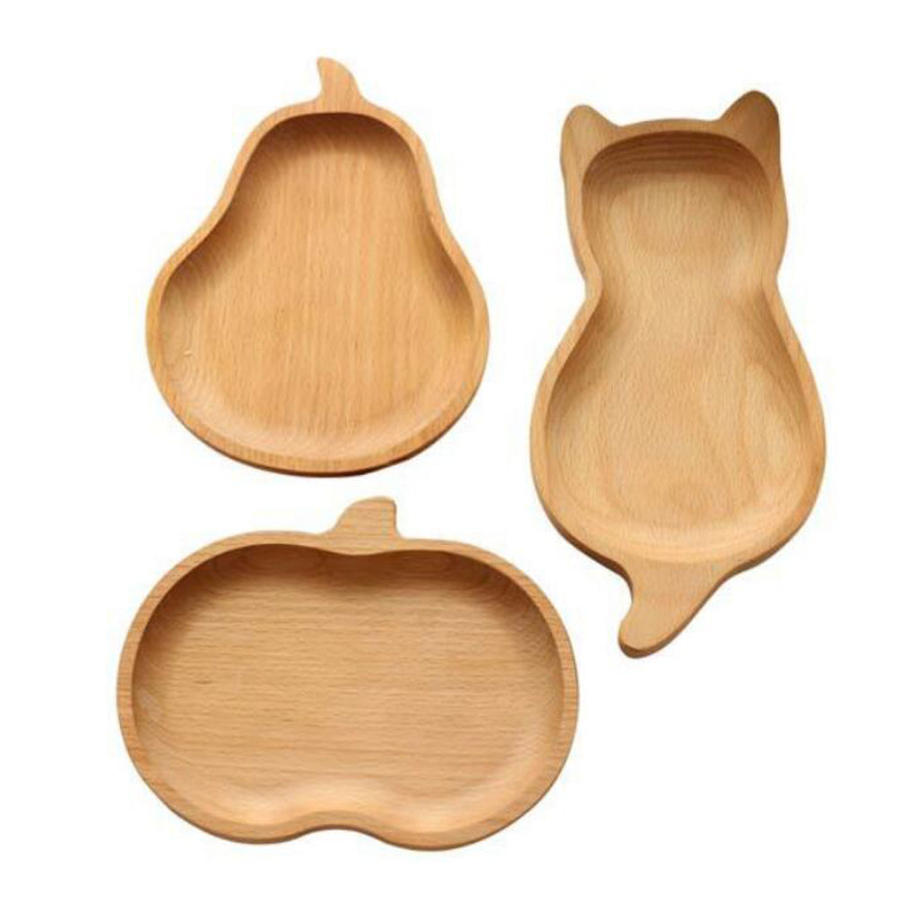 Natural Beech Mini Wood Kids Plate Fruit and Dessert Plate Set 11.5x23cm Cat