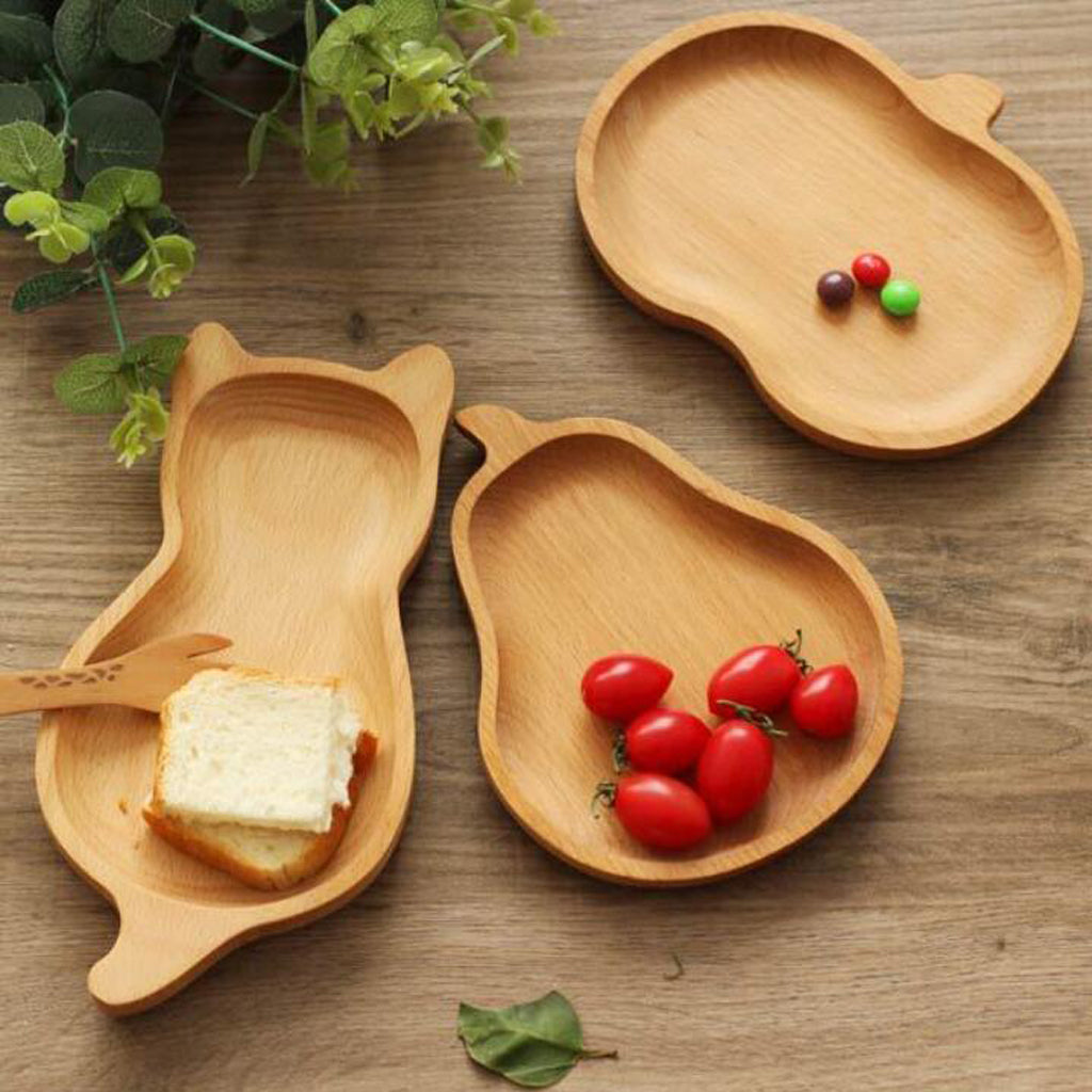 Natural Beech Mini Wood Kids Plate Fruit and Dessert Plate Set 11.5x23cm Cat