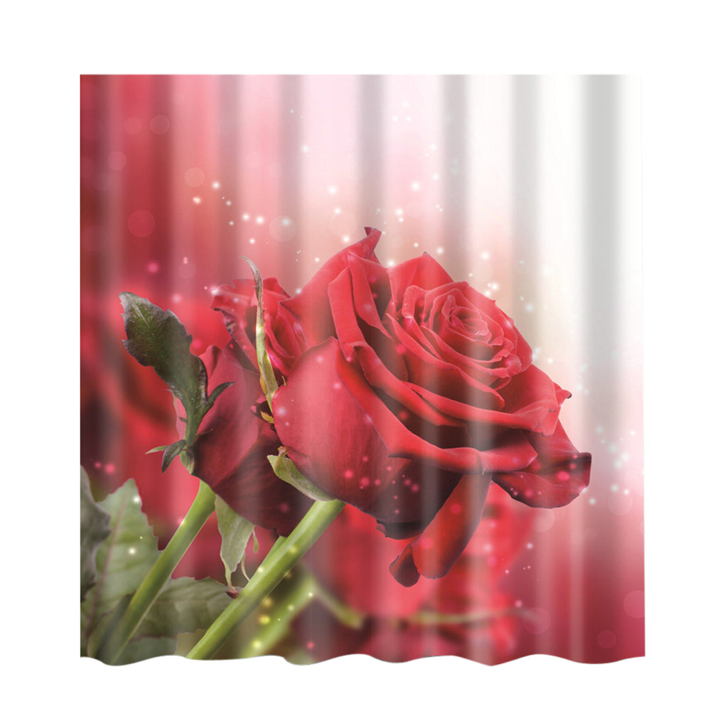 Polyester Shower Curtain with Hook Set Bathroom Hanging Decor Red Rose