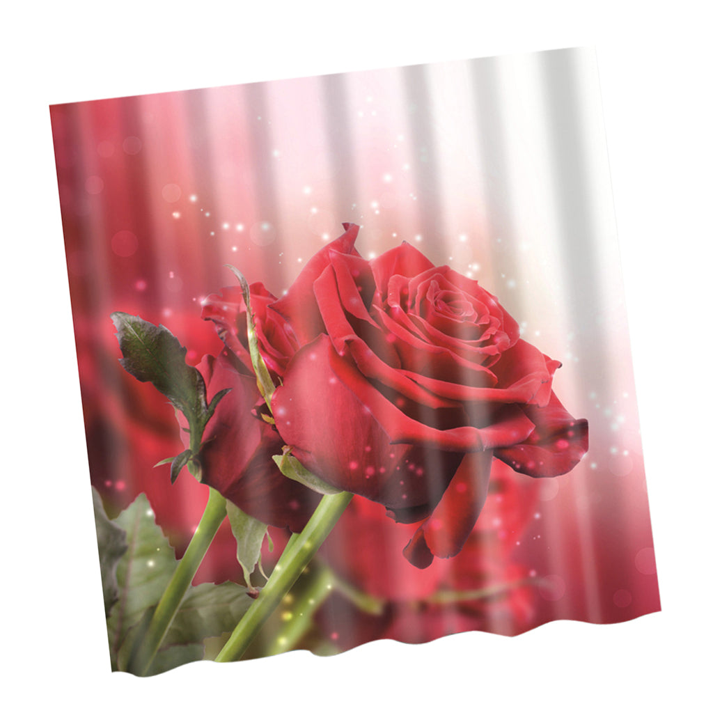 Polyester Shower Curtain with Hook Set Bathroom Hanging Decor Red Rose