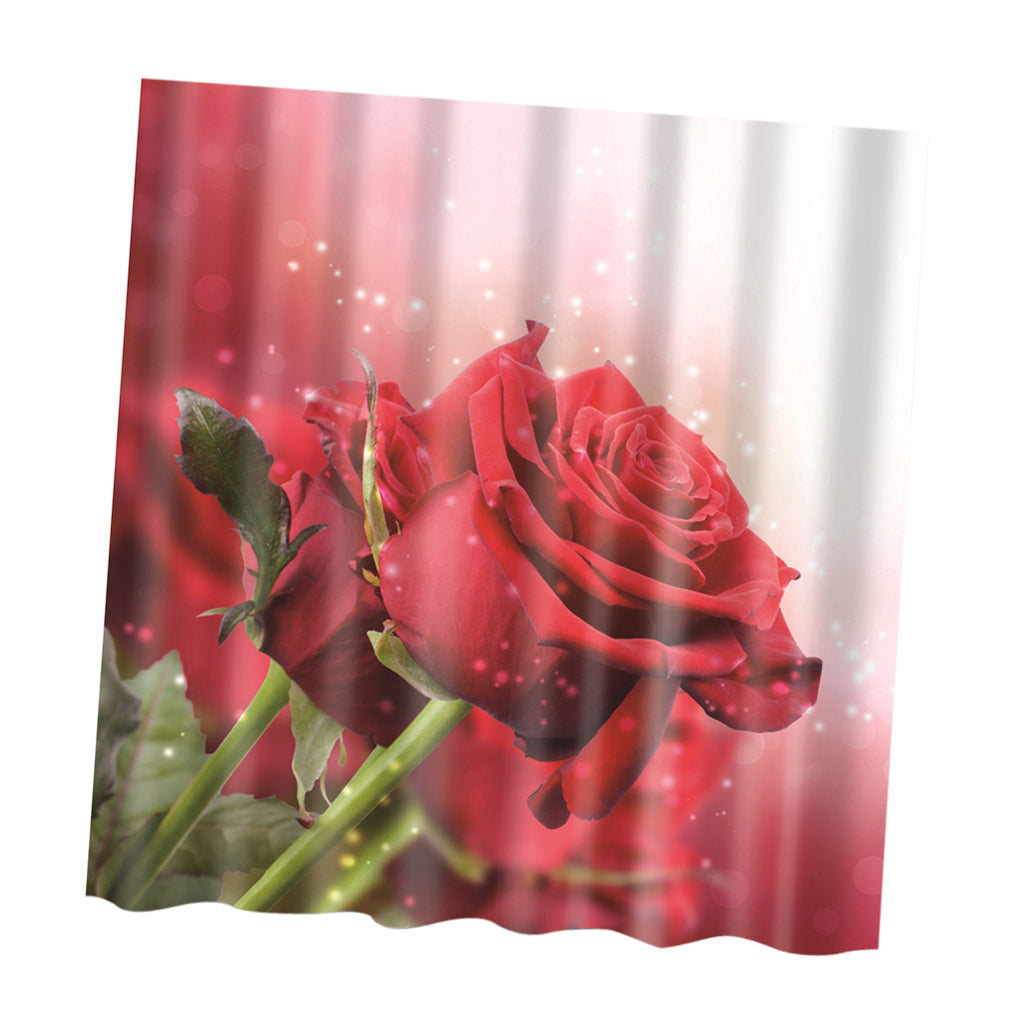 Polyester Shower Curtain with Hook Set Bathroom Hanging Decor Red Rose