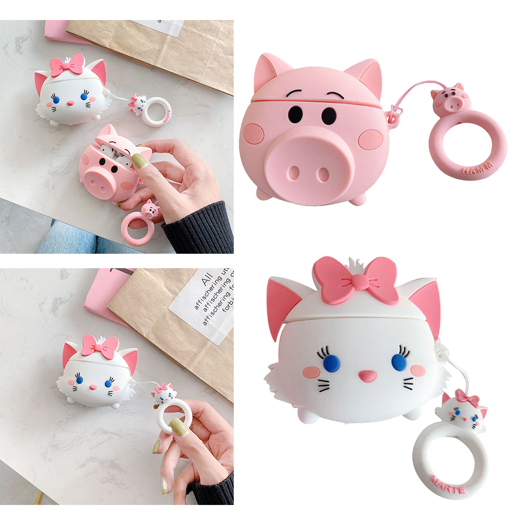 3D Cute Cartoon Earphone Protective Silicone Cover for Apple Airpods2 white