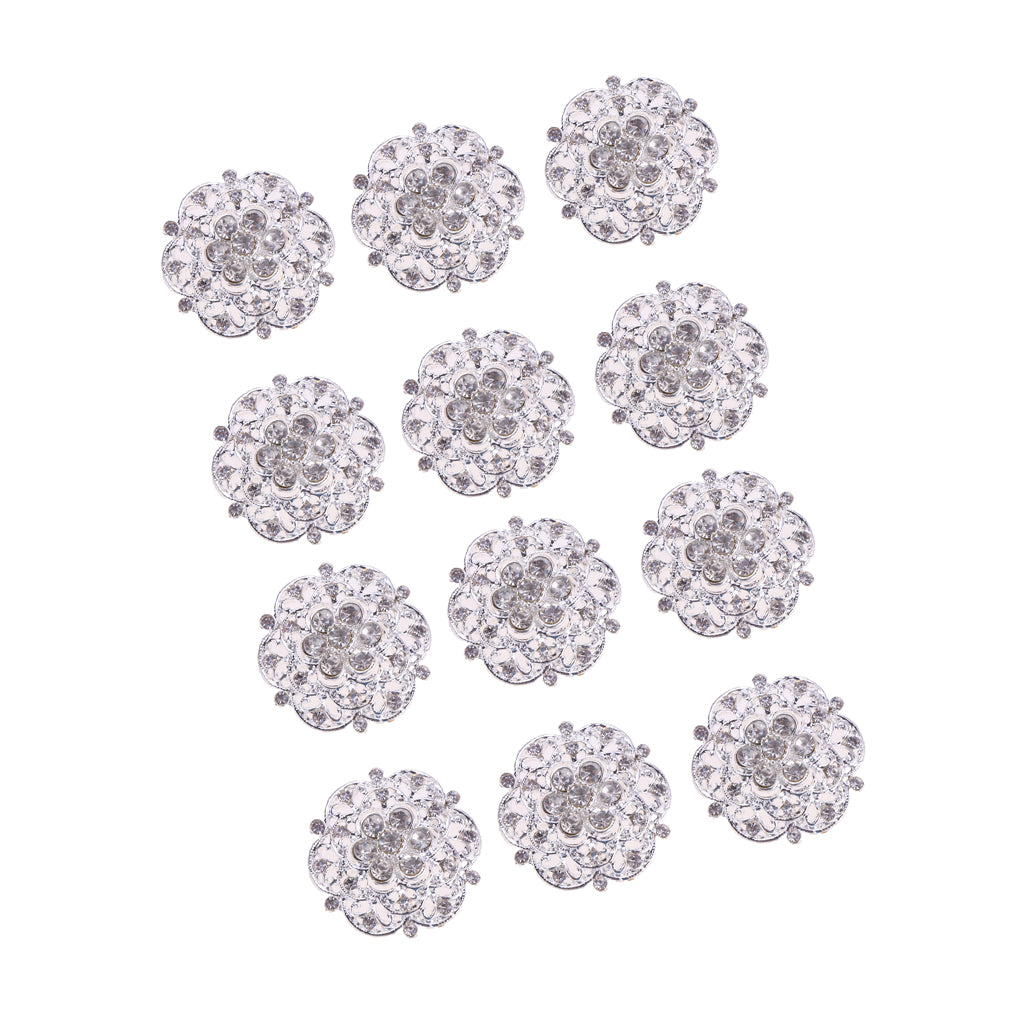 12 Pieces Bling Clear Rhinestone Crystal Flower Brooches Pins Set Flower 1