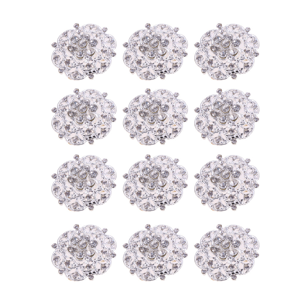 12 Pieces Bling Clear Rhinestone Crystal Flower Brooches Pins Set Flower 1