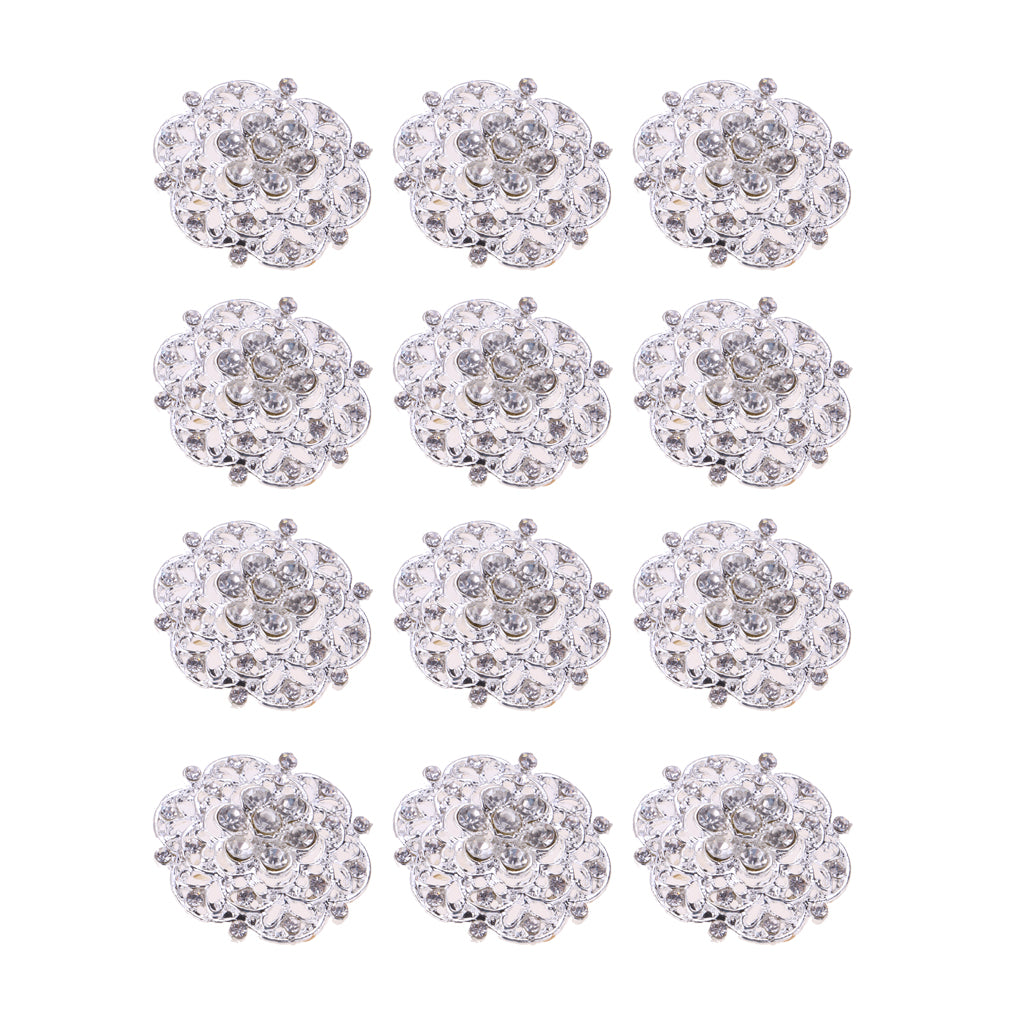 12 Pieces Bling Clear Rhinestone Crystal Flower Brooches Pins Set Flower 1