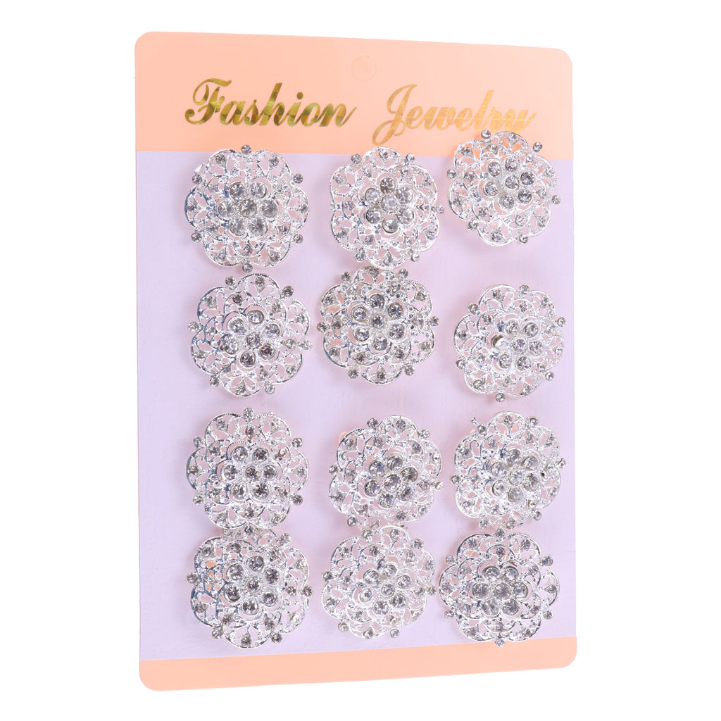 12 Pieces Bling Clear Rhinestone Crystal Flower Brooches Pins Set Flower 1