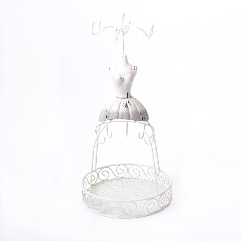 White Metal Wire Frame Vintage Mannequin Jewelry Display Stand Grey