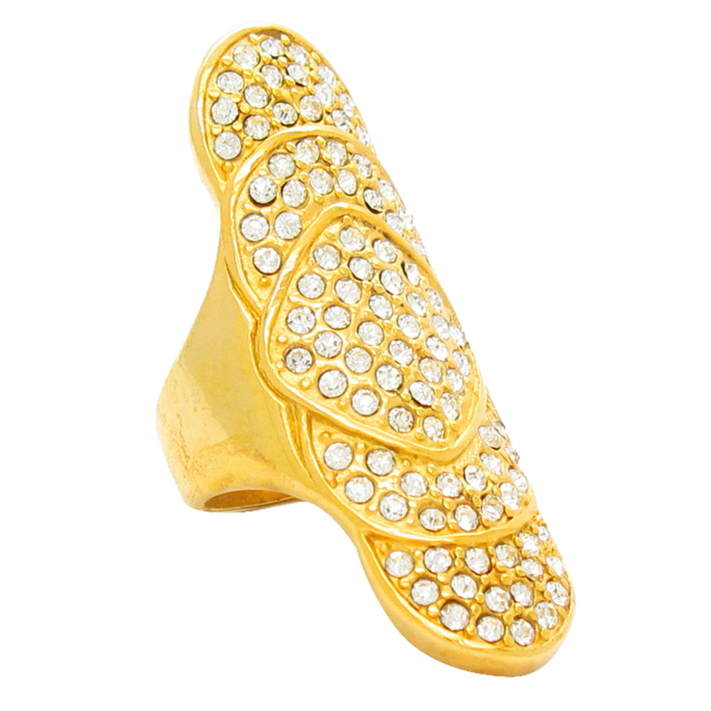 Gold Full Rhinestone Ring Stainless Steel Lady Party Luxury Ring 7