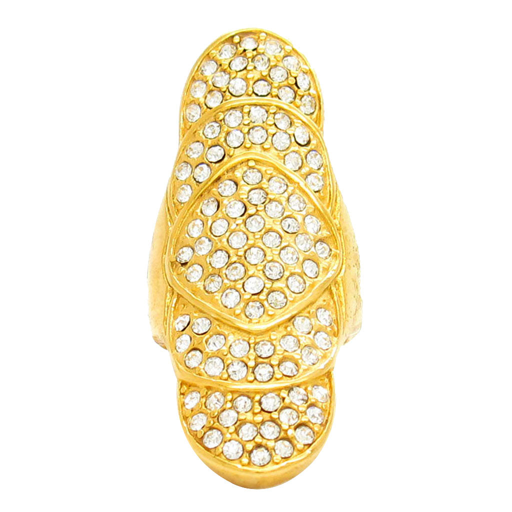 Gold Full Rhinestone Ring Stainless Steel Lady Party Luxury Ring 7