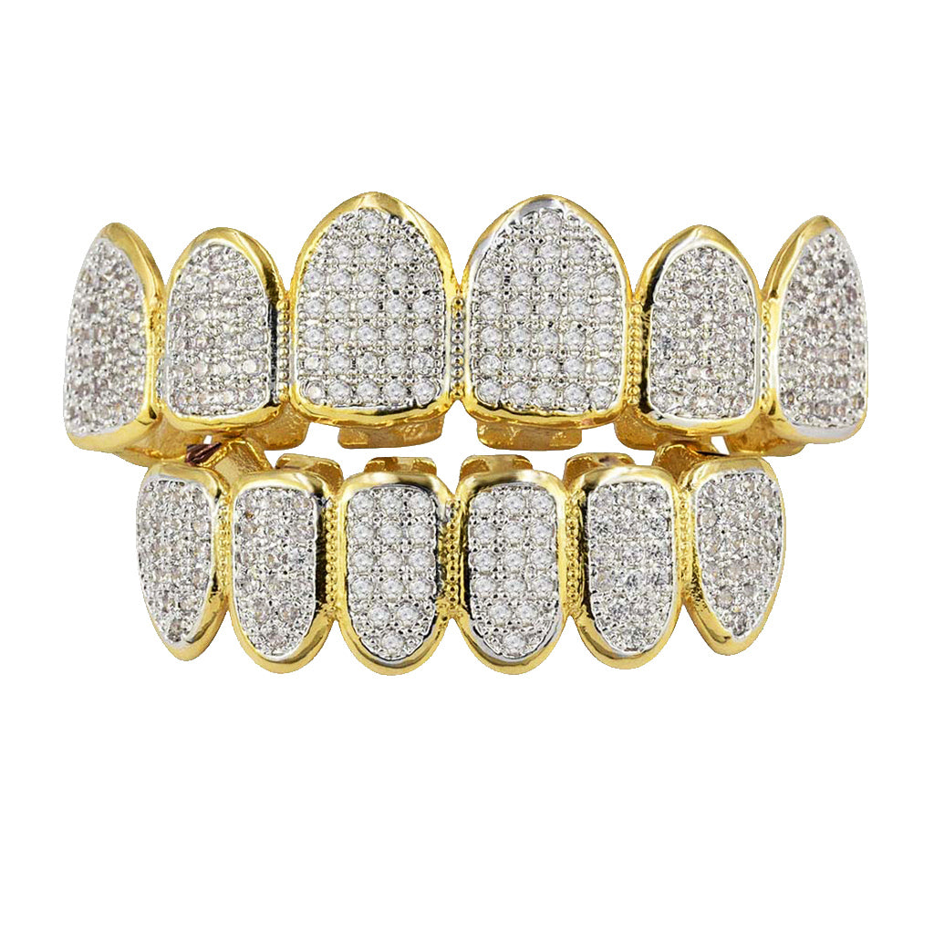 18K Gold Plated Micro Pave Top Bottom CUSTOM GRILL SET Mouth Teeth Grill #2