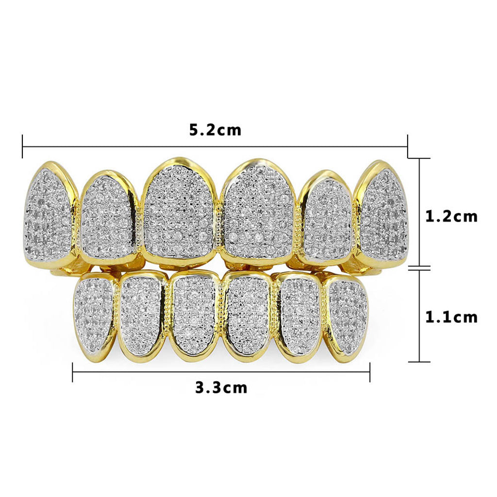 18K Gold Plated Micro Pave Top Bottom CUSTOM GRILL SET Mouth Teeth Grill #2