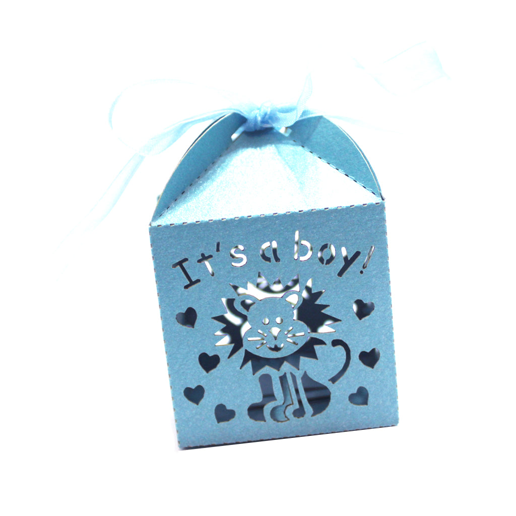 50pcs Laser Cut It's a Boy Candy Gift Boxes Ribbons Baby Shower Favor Blue