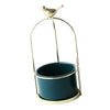 Ceramic Fleshy Hydroponic Flower Pot with Golden Iron Stand Dark Green