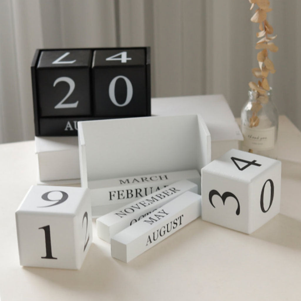 Wooden Calendar Blocks Creative Home Office Ornament Tabletop Decor White