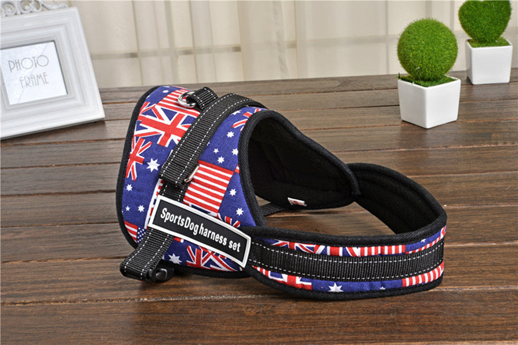 Comfortable Medium Large Dog Pet Adjustable Vest Chest Harness Flag Size XL