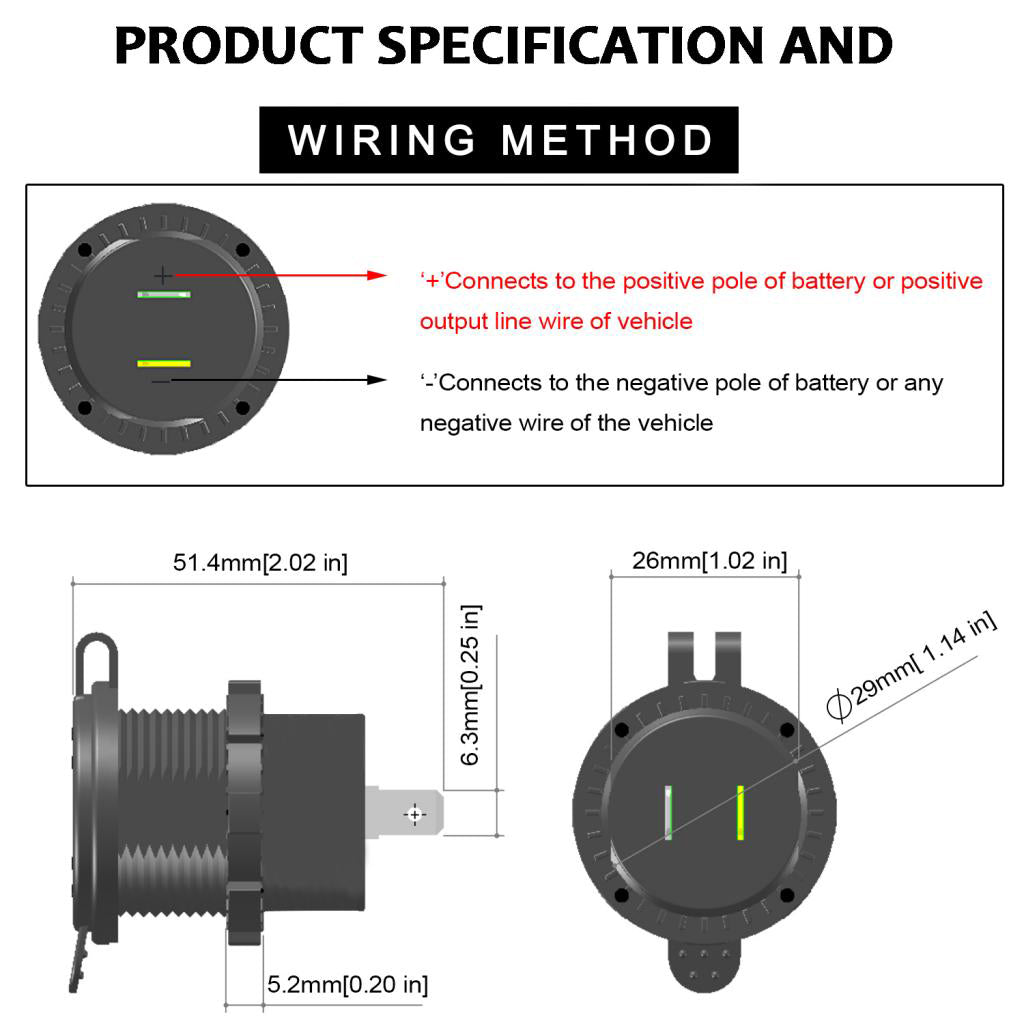 Dual USB Charger Socket with Volt Meter Wire for Car Motorcycle Silver+Green