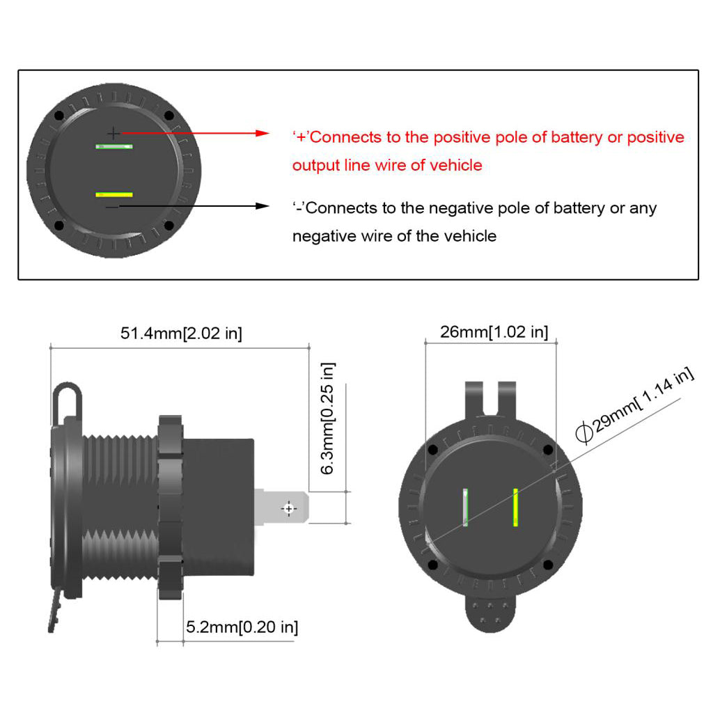 Car DC Aluminum Alloy Dual USB QC3.0 Quick Charge with LED Display  Red