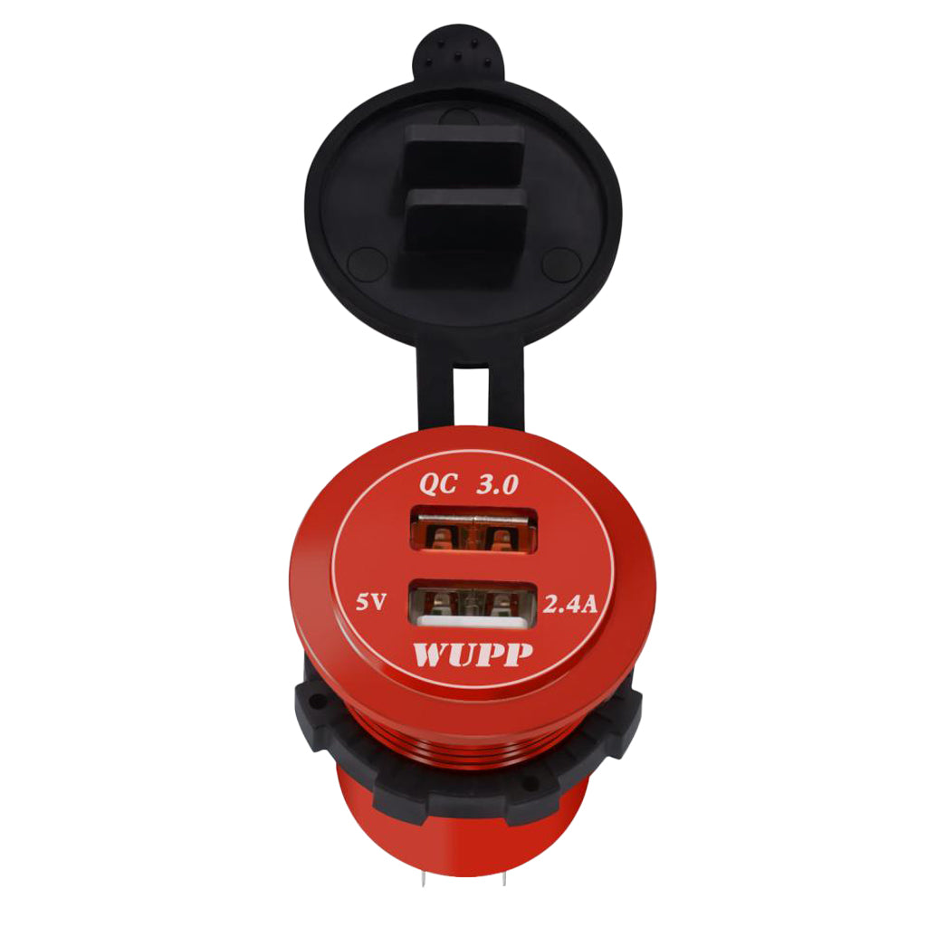 Car DC Aluminum Alloy Dual USB QC3.0 Quick Charge with LED Display  Red