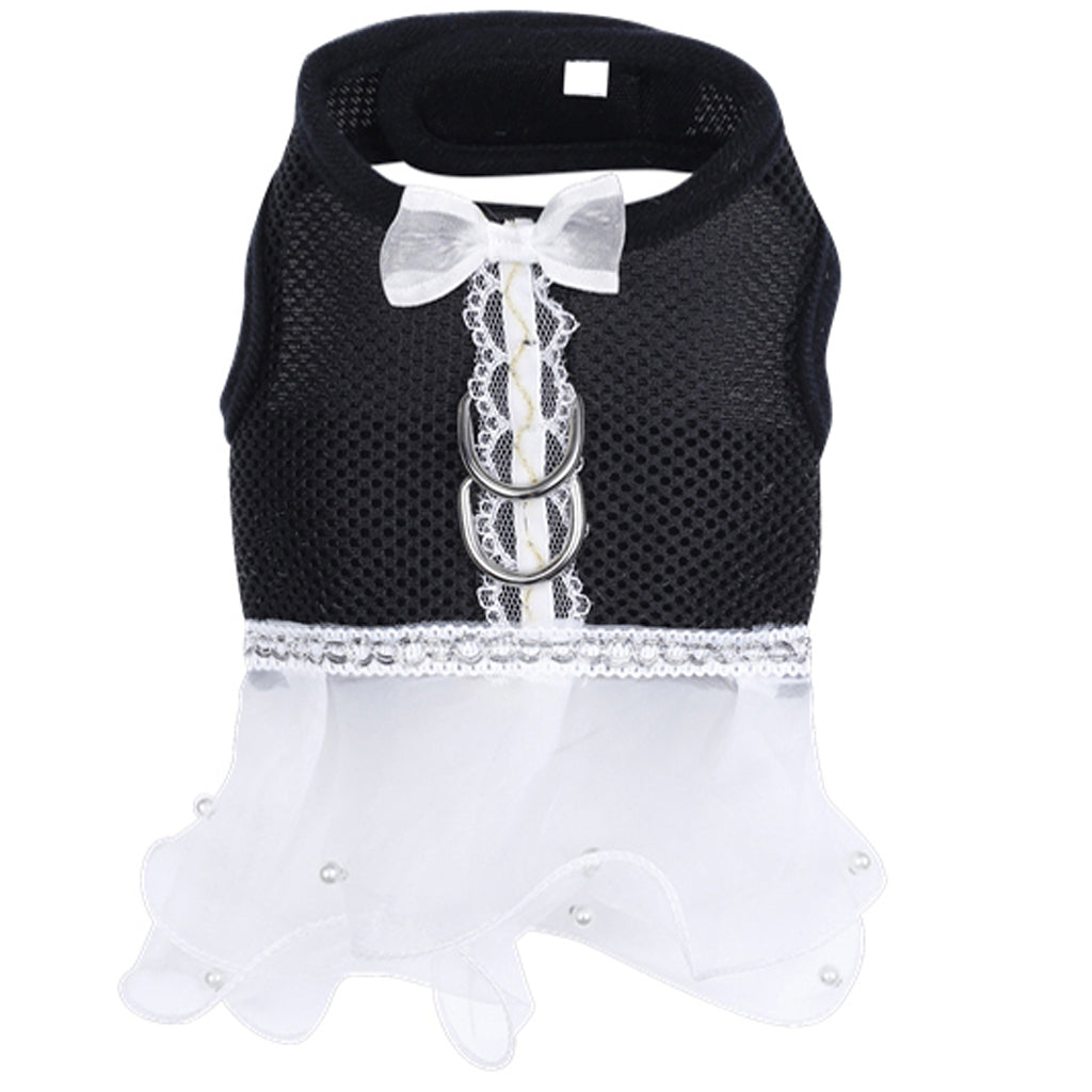 Princess Dress Design Pet Dog Mesh Harness Clothes Apparel  Black Size L