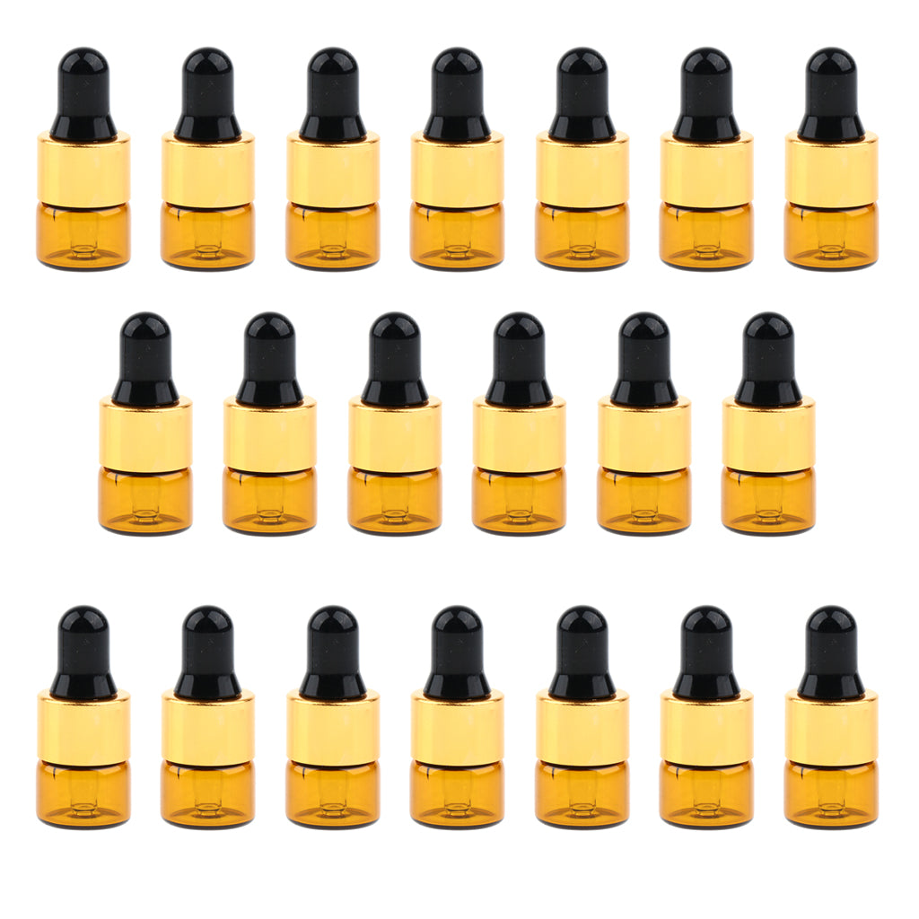 20 Pieces Mini Empty Glass Essential Oil Refillable Brown Amber Bottles 1ML