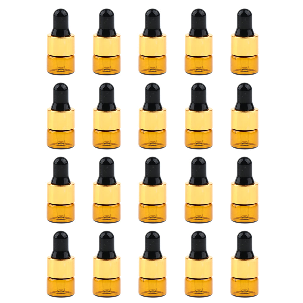 20 Pieces Mini Empty Glass Essential Oil Refillable Brown Amber Bottles 1ML