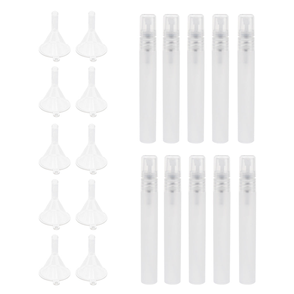 10 Pieces Perfume Spray Mist Empty Bottle + 10 Pieces Plastic Funnel 10 ML