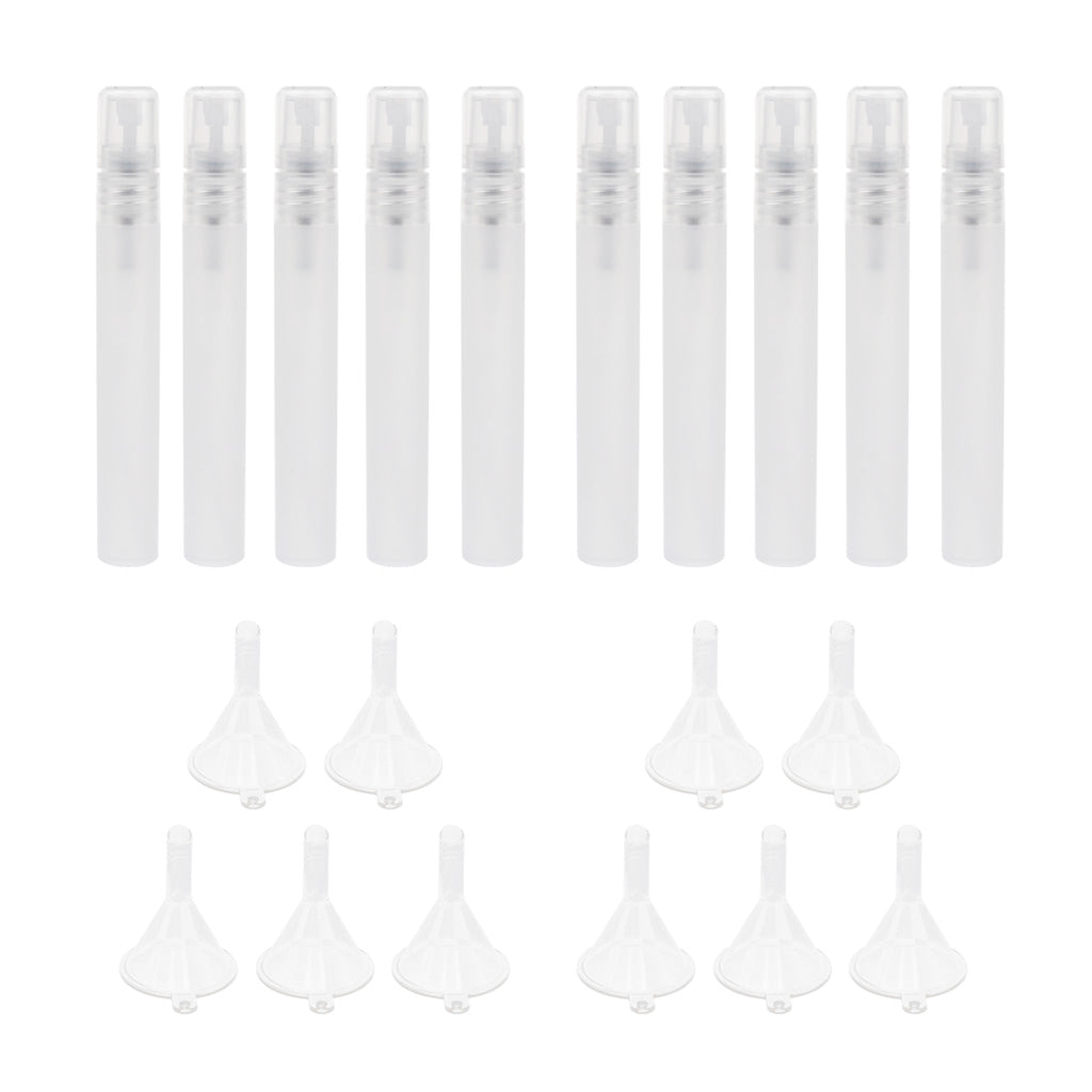 10 Pieces Perfume Spray Mist Empty Bottle + 10 Pieces Plastic Funnel 10 ML