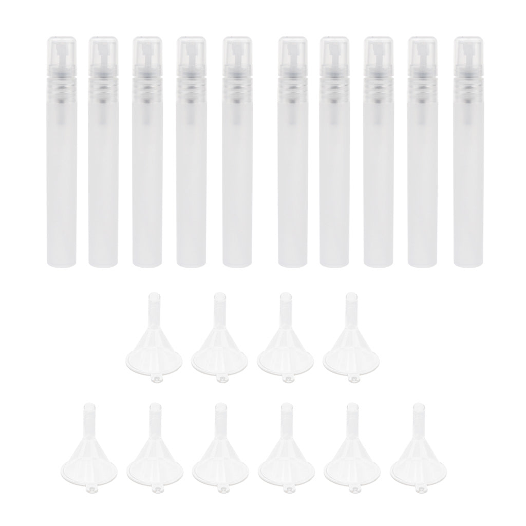 10 Pieces Perfume Spray Mist Empty Bottle + 10 Pieces Plastic Funnel 10 ML