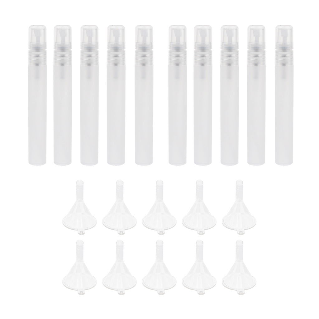 10 Pieces Perfume Spray Mist Empty Bottle + 10 Pieces Plastic Funnel 10 ML