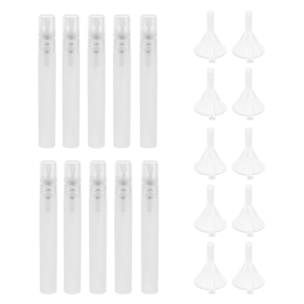 10 Pieces Perfume Spray Mist Empty Bottle + 10 Pieces Plastic Funnel 10 ML