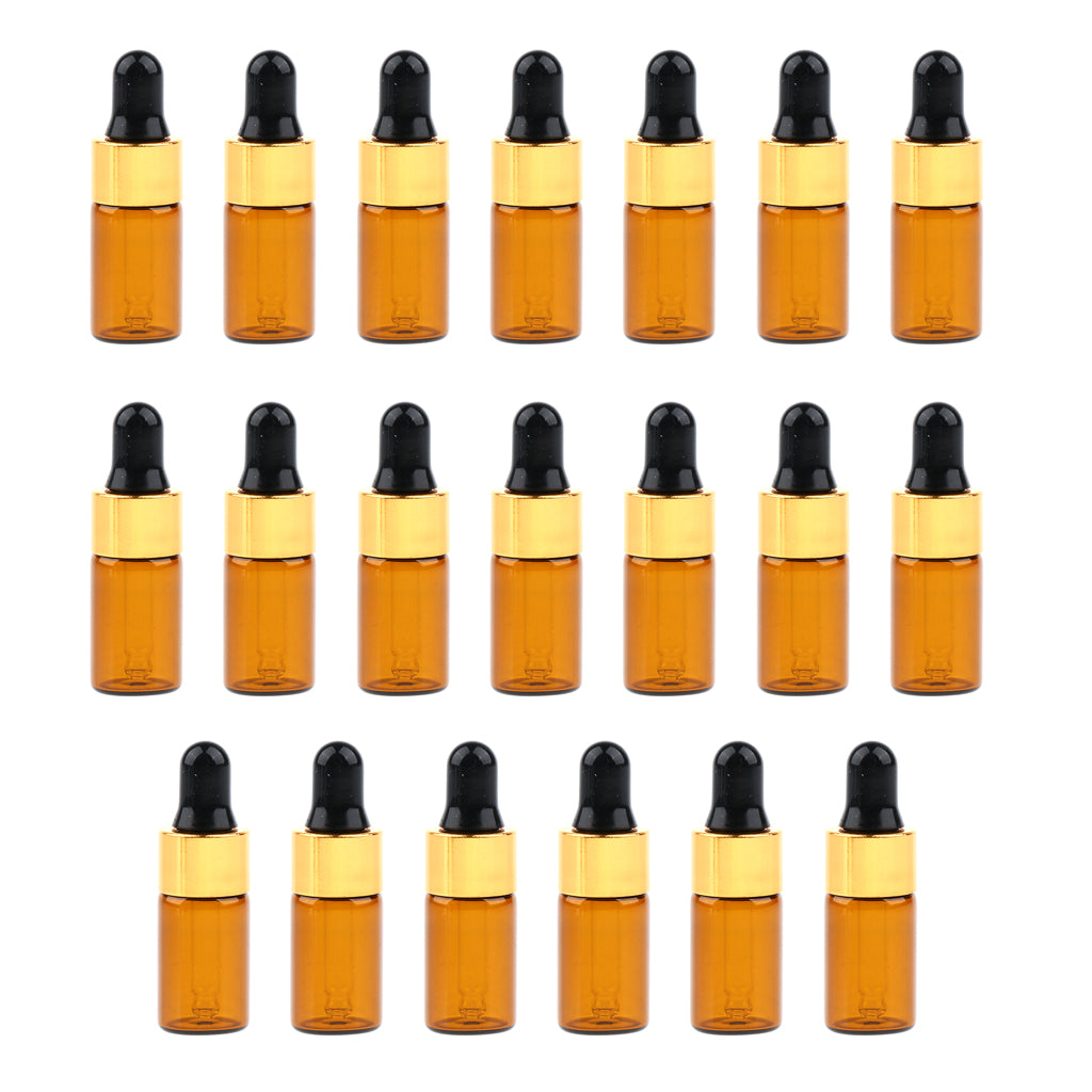 20 Pieces Mini Empty Glass Essential Oil Refillable Brown Amber Bottles 3ML