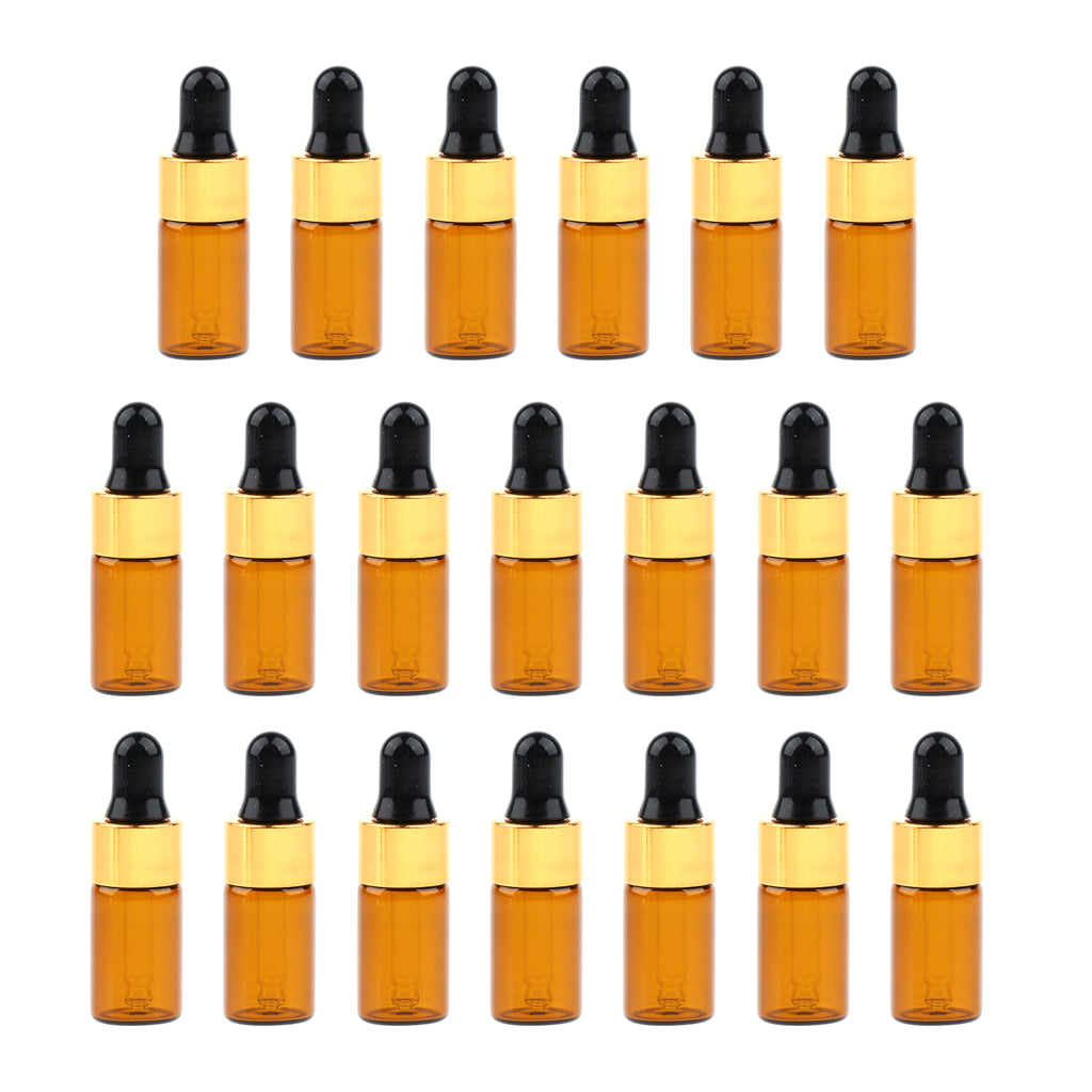 20 Pieces Mini Empty Glass Essential Oil Refillable Brown Amber Bottles 3ML