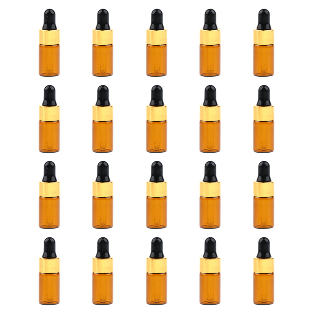 20 Pieces Mini Empty Glass Essential Oil Refillable Brown Amber Bottles 3ML