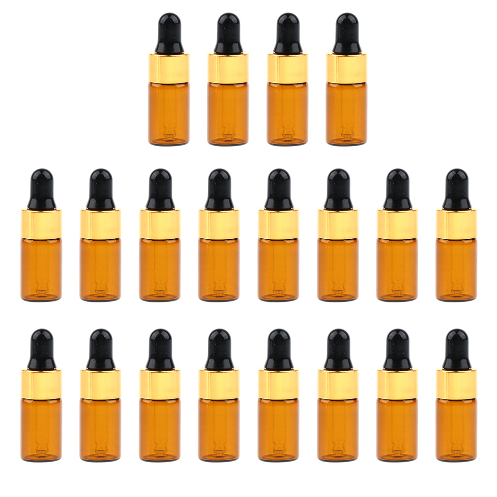 20 Pieces Mini Empty Glass Essential Oil Refillable Brown Amber Bottles 3ML