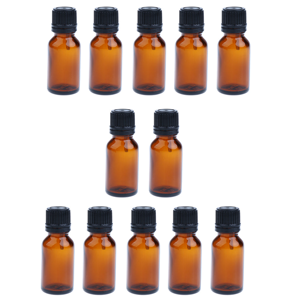 12 Pieces Glass Essential Oil Refillable Brown Amber Bottles for Travel 20ML