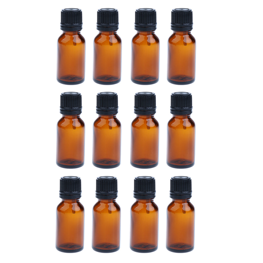 12 Pieces Glass Essential Oil Refillable Brown Amber Bottles for Travel 20ML