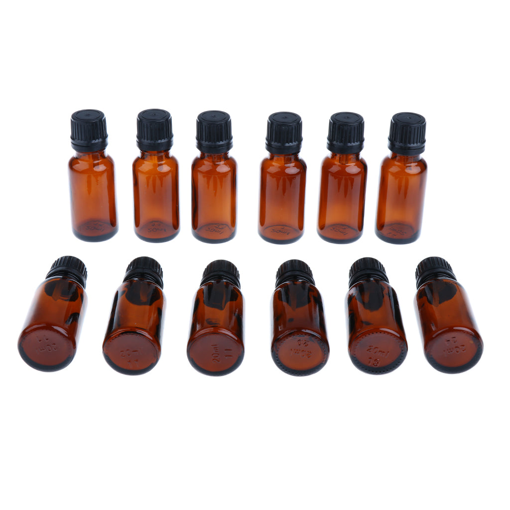 12 Pieces Glass Essential Oil Refillable Brown Amber Bottles for Travel 20ML