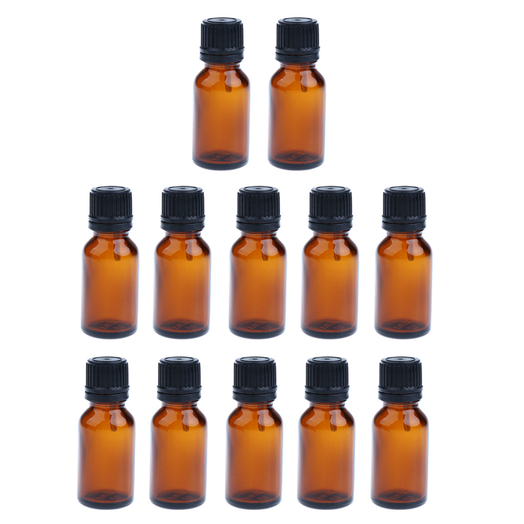 12 Pieces Glass Essential Oil Refillable Brown Amber Bottles for Travel 20ML