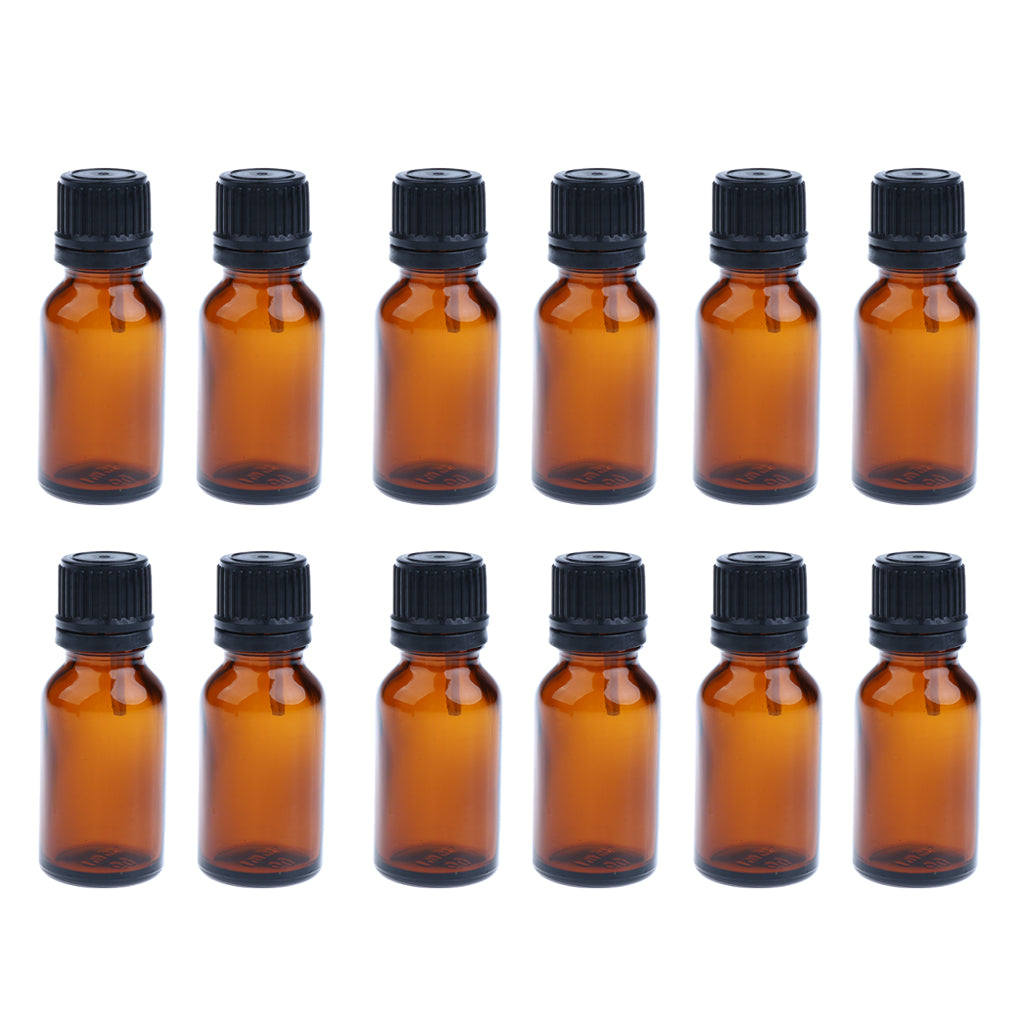 12 Pieces Glass Essential Oil Refillable Brown Amber Bottles for Travel 20ML